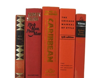 Orange vintage books , book decor , wedding decor , home decor , old books , books for wedding , photo props , interior design