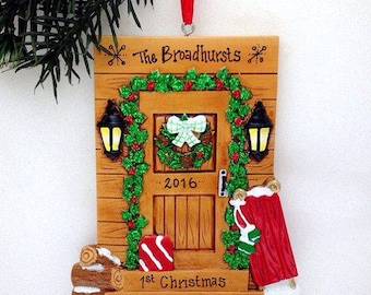 FREE SHIPPING Cabin Door Personalized Christmas Ornament / Log Cabin Ornament / Housewarming / New Home / Ski Trip / Vermont Ornament