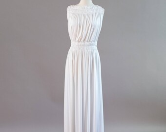 1970s White Grecian Goddess Mac Tac Paris Leonardo Sunshine Dress