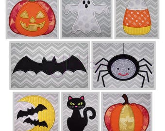 Halloween Applique Design Set - 8 Designs 10 Formats - Halloween Machine Applique Pumpkin Ghost Candy Corn Bat Spider Cat - Instant Download
