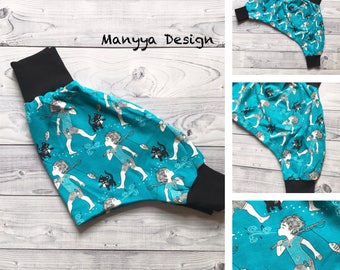 SALE - Baby Pants Organic - Organic Baby Harems - Organic Baby Clothes - Cat Baby Pants - Fishing Boy Pants - Baby Boy Pants - Blue Boy