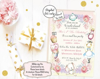 Alice in Wonderland Invitation, Alice in Wonderland Birthday Invitation, Digital Invitation - Printable Wonderland Party Invite