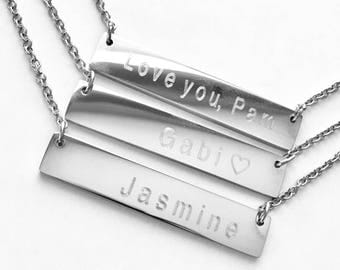 silver Bar Necklace, Personalized Necklace, initial bar, initial necklace, Silver plated, bridesmaid gift,