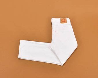 SALE Vintage Levis 501 Jeans, Rare White Levi 501s, 90s White Jeans, High Waist Jeans, Button Fly Straight Leg Jeans, Mens Levis Size 32