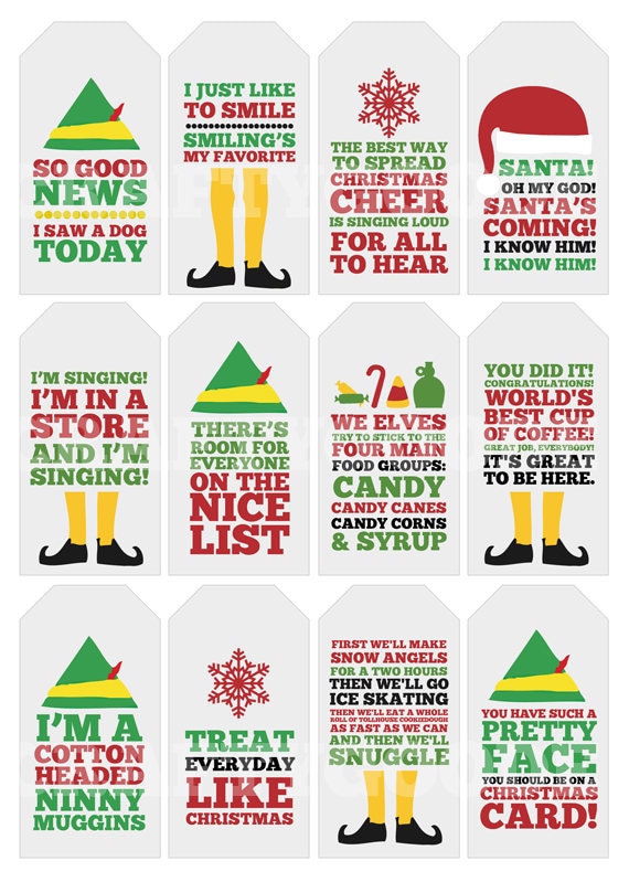 Elf Quote Gift Tags Printable Typography