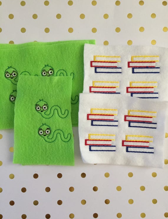 Set of 6 bookworm Felties/Felt Embellishments/Planner Supplies/Planner Feltie/Wholesale Felties/Bow Embellishments/Bookworm felties