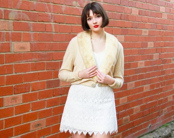 Vintage 1950s Cashmere Sweater / Mink Collar / Buttercream Cashmere Sweater / Bernhard Altmann / S/M