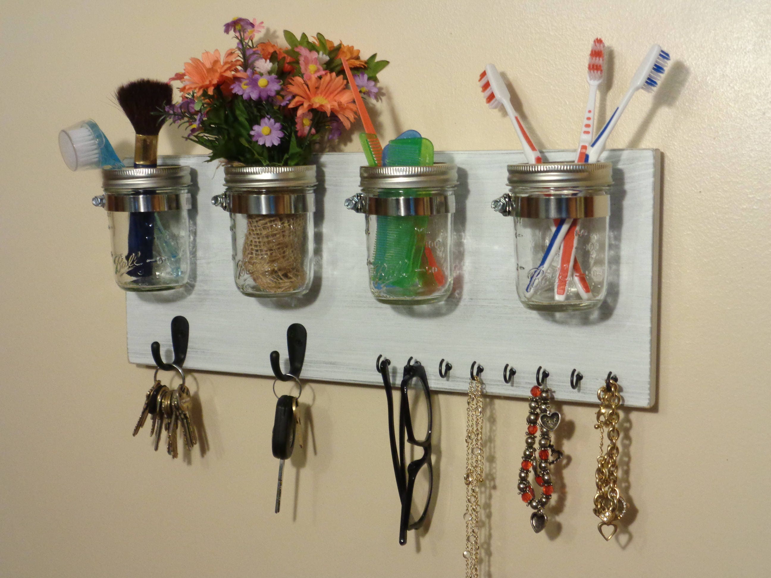 Mason Jar Organizer Jewelry Organizer Bathroom Organizer