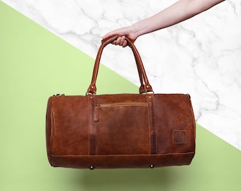 Leather weekend bag - Leather duffle bag - overnight bag - gym bag - holdall in Vintage Brown by MAHI Leather