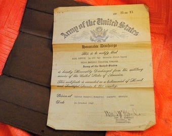 1945 World War II Florida Medic's Discharge Paper in Folding Leather Case