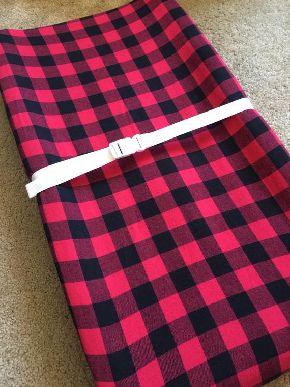 Red and black plaid changing pad cover / Plaid crib sheet