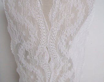 RESERVED 4 yards off white/ivory french lace trim (N136)/ 9"wide stretch lace trim by the yard