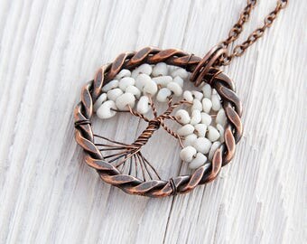 Tree-of-life necklace Tree-of-life pendant Recycled jewelry White Necklace Copper tree jewelry Anniversary gift-for-wife gift-for-mom gift
