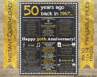 50th Anniversary Gift, 50th Anniversary Sign, 1967 Anniversary, Back in 1967, Happy 50th Anniversary, 50 Years Ago, 50th Anniversary Party