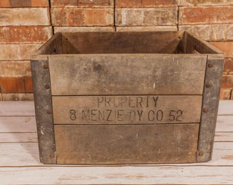 Vintage Menzie Dairy Milk Crate Wood Metal Milk Bottle Carrier Rustic Home Decor Man Cave Decor Distressed Farmhouse
