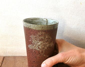 Rustic Coffee Cup, Ceramic Tea Cup, Speckled Terracotta Folded Cup, Tree Decorated Mug , Earthy Tones, Rustic Pottery, Housewarming Gift