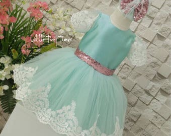 Flower girl dress, Mint flower girl dress,Toddler pageant dress, purple sequin bow dress, mint dress, lace dress