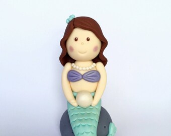 Mermaid fondant cake topper. Little mermaid cake topper. Under the sea cake topper. Fondant girl cake topper