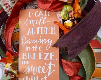Smell Autumn Door Swag Wreath; Fall Rust Brown and Beige Wreath with Pumpkins Corn Cobs Leaves and Berries; Unique Fall Wreath Door Decor