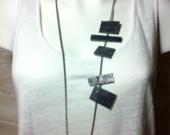 Gunmetal grey leather ETIKT necklace