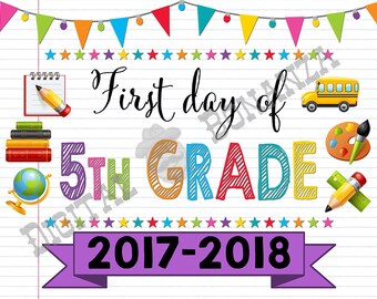 First Day of Fifth Grade Sign, Instant Download, First Day of School Color Notebook, Back To School, Notebook Sign, DIY, 5th, Printable