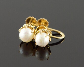 14k 6mm Pearl Claw Set Screw Back Earrings Gold