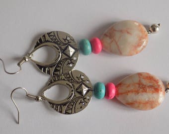 Ethnic earring Pearl semi precious Jasper natural Crystal healing