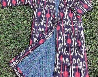 Uzbek ikat robe ,chapan.Handwoven Ikat Adras Cotton chapan from Uzbekistan