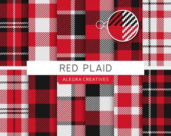 Red Plaid digital paper, tartan, buffalo, check, checkered, lumberjack, gingham, fabric, scrapbook papers (Instant Download)