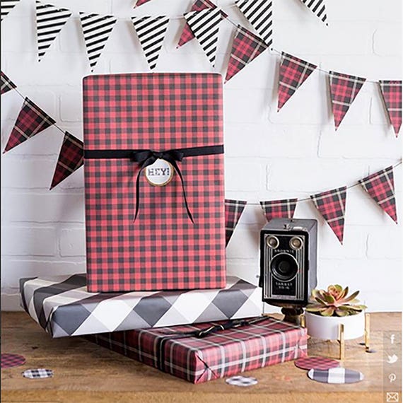Gift Wrap, Buffalo Check Party, Red Buffalo Check, Lumberjack Birthday, Black Buffalo Check, Wrapping Paper, Lumberjack Theme, Black White Il_570xn