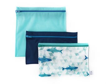 Sacs à collation réutilisables - Trio - Requins - Reusable snack bags - Shark