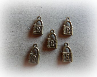 5 charms padlock metal bronze 18 * 10 mm