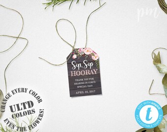 Wedding Favor Tags Template, Printable Rustic Floral Thank You Tags, Barn Wood Floral Gift Tags, Instant Download, For Wedding or Showers