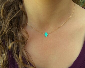 Hamsa Necklace / Opal Hamsa Necklace / Blue - White Opal Hamsa / Delicate, Charm Necklace /Gold Filled, Sterling Silver Chain / Gift For Her