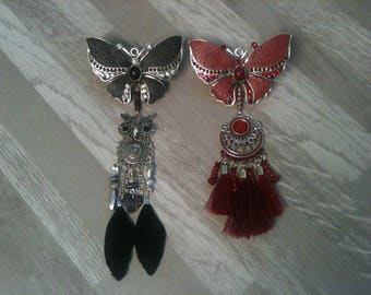 6cm-small barrette rhinestone butterfly and draged fantasy beads/6cm-petite barrette papillon strass traine pompon ou plume perles fantaisie