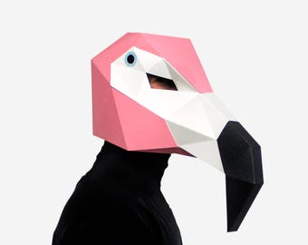 Flamingo Mask, Bird Mask, Paper Mask, Animal Mask, DIY printable Animal Head, Instant Pdf download, Printable Paper Mask, 3D, Polygon Masks