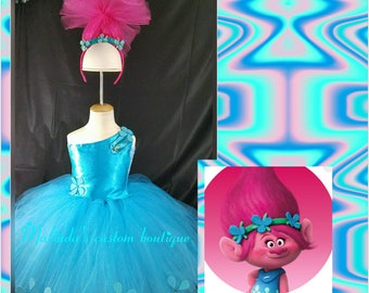 Poppy jewel costume with gem headpiece , poppy troll tutu dress, Trolls costume, Trolls birthday, Poppy Troll