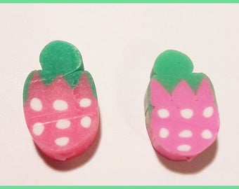 2 charms fruit strawberry - fimo polymer clay beads