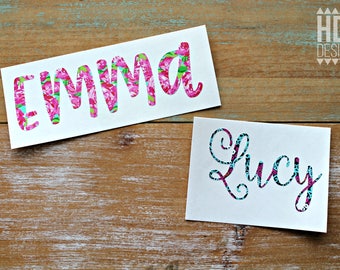 Name Decal - Lilly Name Decal - Patterned Name Decal - Yeti Decal - RTIC decal - Vinyl decal - Name monogram - Cup decal - Lilly Inspired