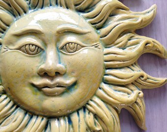 Glowing ceramic sun wall hanging decoration | yellow sun | blue sun | Sardinia ceramics