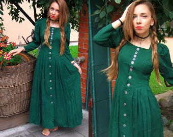 Trachten Dress / Austrian Dirndl Dress / Solid color trachten dress / Green maxi dress / Austrian german folk dress / octoberfest