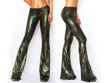 gold sequin bell bottom pants