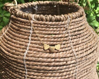Necklace with three hearts gold filled or plated silver