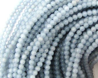 4mm blue angelite round beads 16" strand 31418