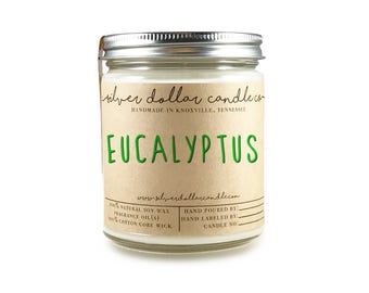 Eucalyptus 8oz Scented Candle - Relaxing Soy Wax Candle, Gift for Her, Handmade, Spearmint, Rosemary, Aromatherapy Candle, Calm, Natural Soy