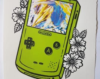 Nostalgia Green Gameboy Silkscreen Print