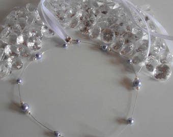 Simple and elegant bridal headband pearls lavender and white