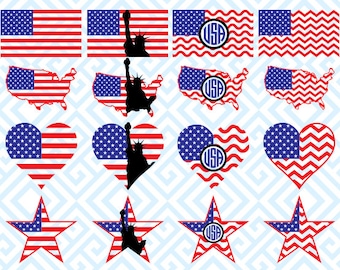 American Flag Monogram, Digital Cutting Files, Svg Files for Silhouette, Cricut, American Flag SVG, 32luna