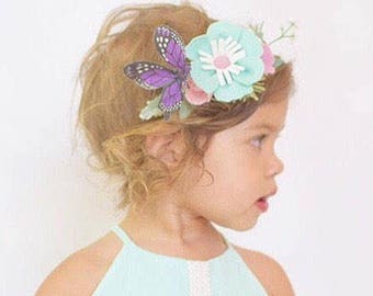 Butterfly Headband, fairy party headband, fairy crown, newborn photo prop, boho Headband, Felt Flower Headband, fairy crown, butterfly crown