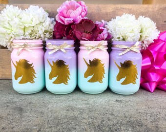 SALE! Set of 10 unicorn jars! Unicorn centerpieces. Unicorn party decor. Unicorn mason jars. Unicorn decorations. Unicorn birthday decor.
